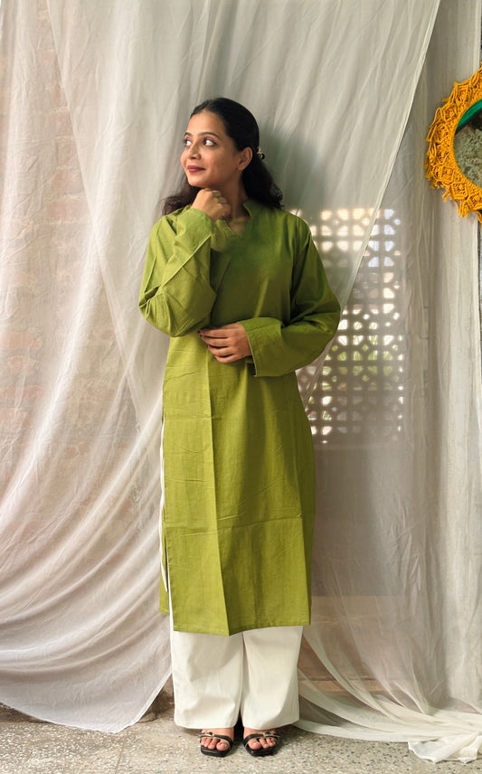 The Matcha Straight Fit Collar-neck Kurti