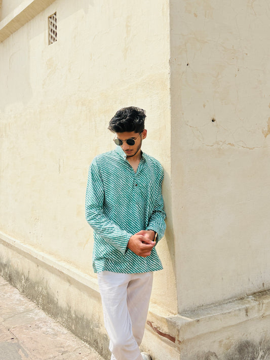 Leher Kurta - The Dhaaris Edition Light Green Print