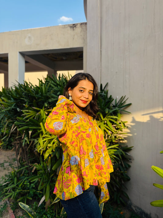 Golden Bloom Flare Top