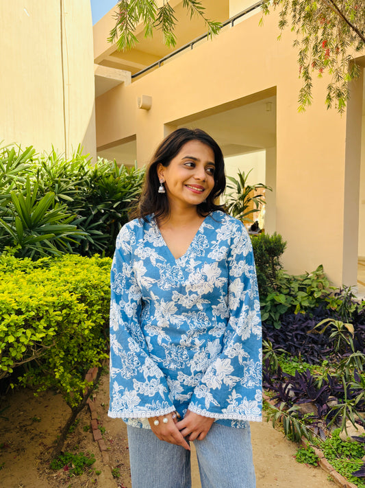 Neelika Kurti (Blue Floral Print )