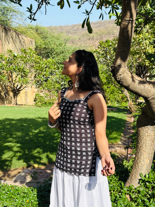 Kamli Kurti (Black & White ) -Midnight Lotus Tales