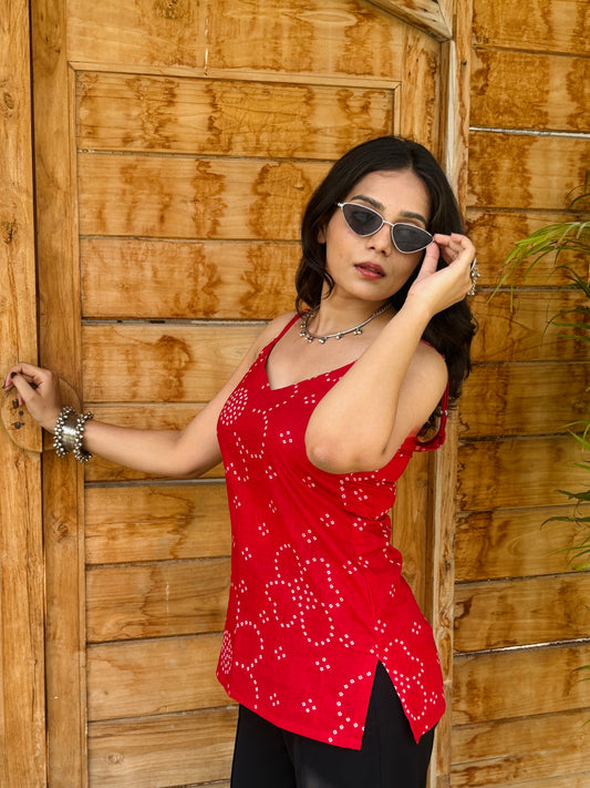 Laal Bijli - V neck Strap Kurti