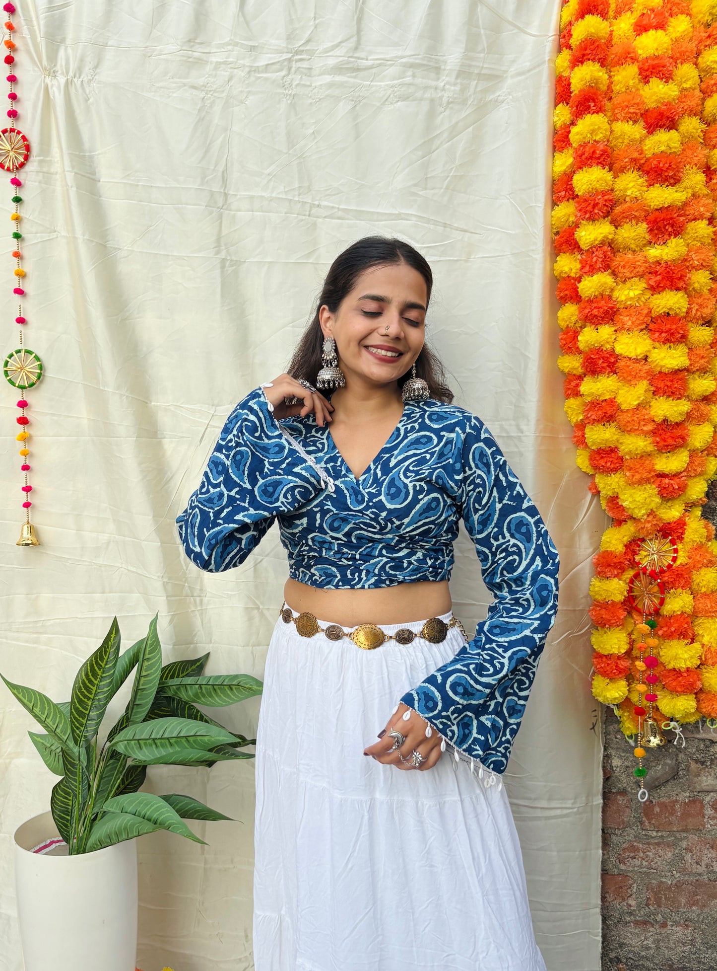 Eraa Wrap-around Bell Sleeves Top