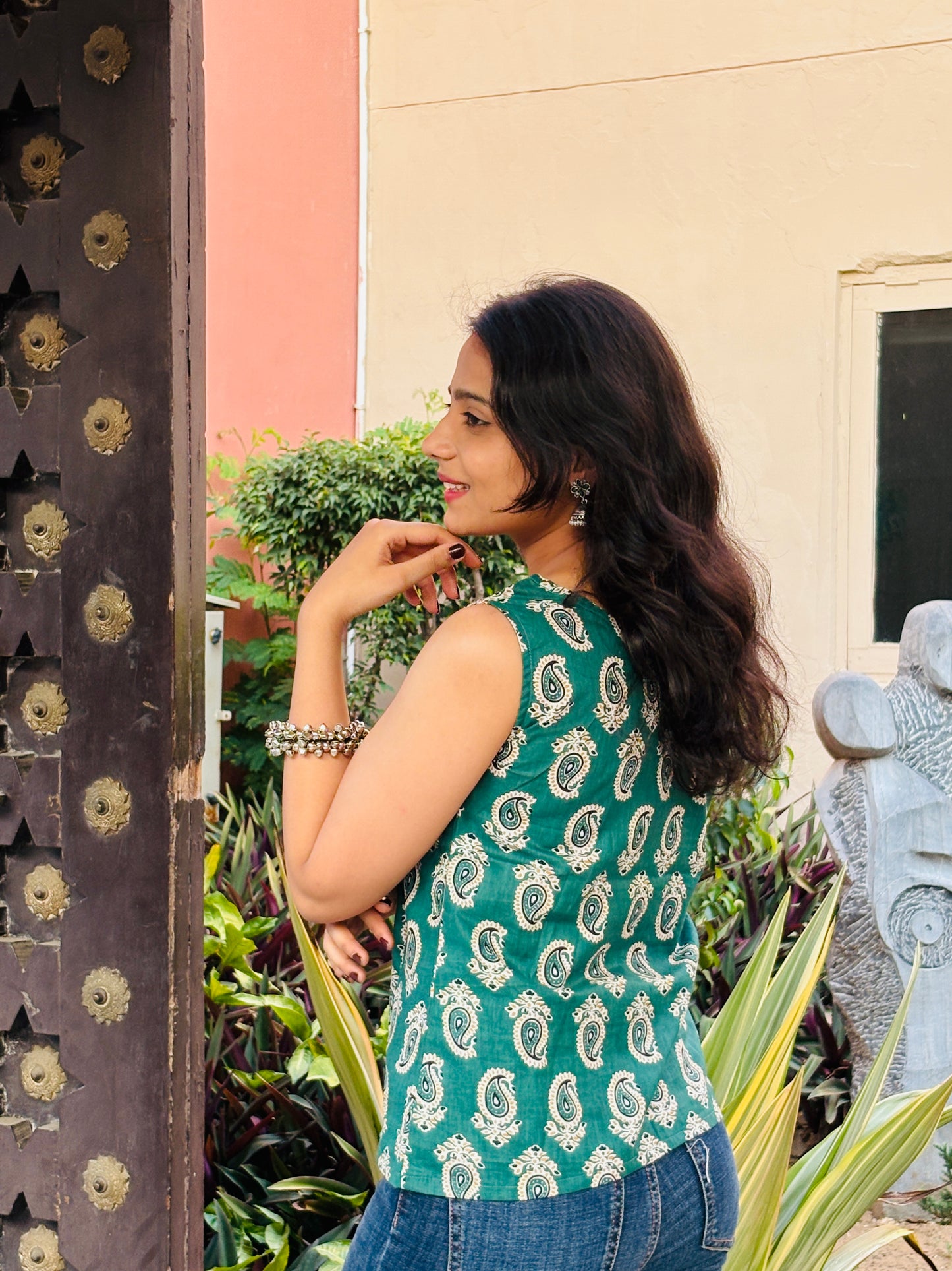 Emerald Paisley Button Down Top