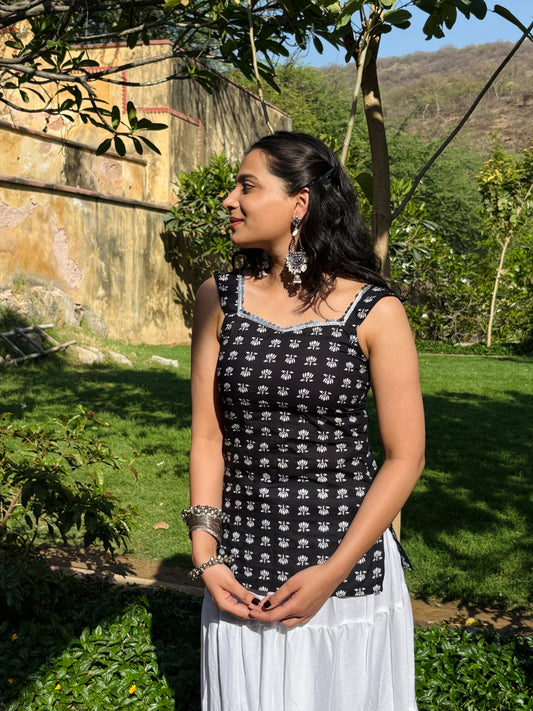 Kamli Kurti (Black & White ) -Midnight Lotus Tales