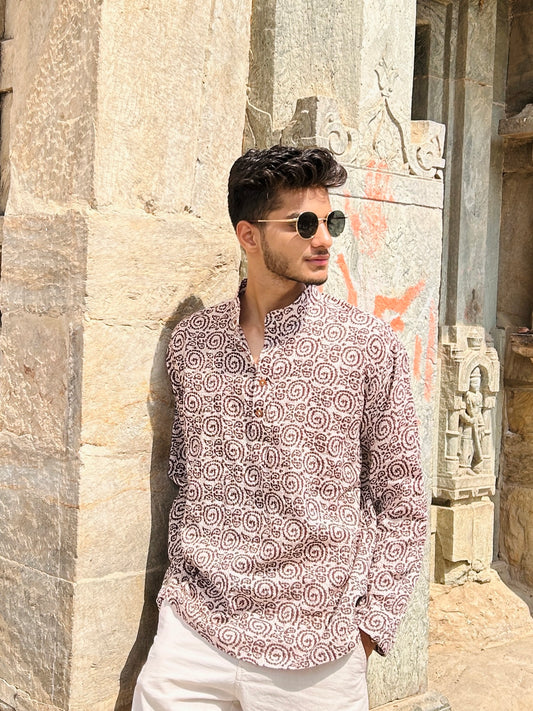 Mridaan Kurta  – Katha Fabric Brown Print