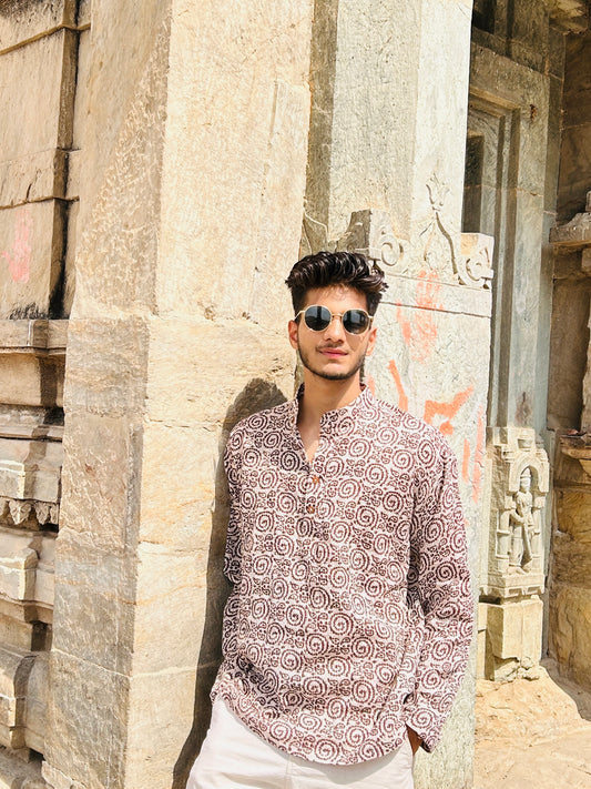 Mridaan Kurta  – Katha Fabric Brown Print
