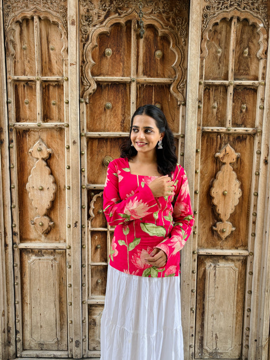 🌸 Gulabiya (गुलाबिया) Square Neck Bell Sleeves Kurti