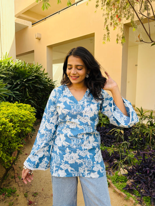Neelika Kurti (Blue Floral Print )