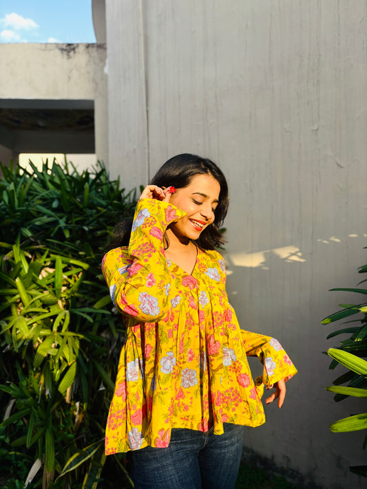 Golden Bloom Flare Top